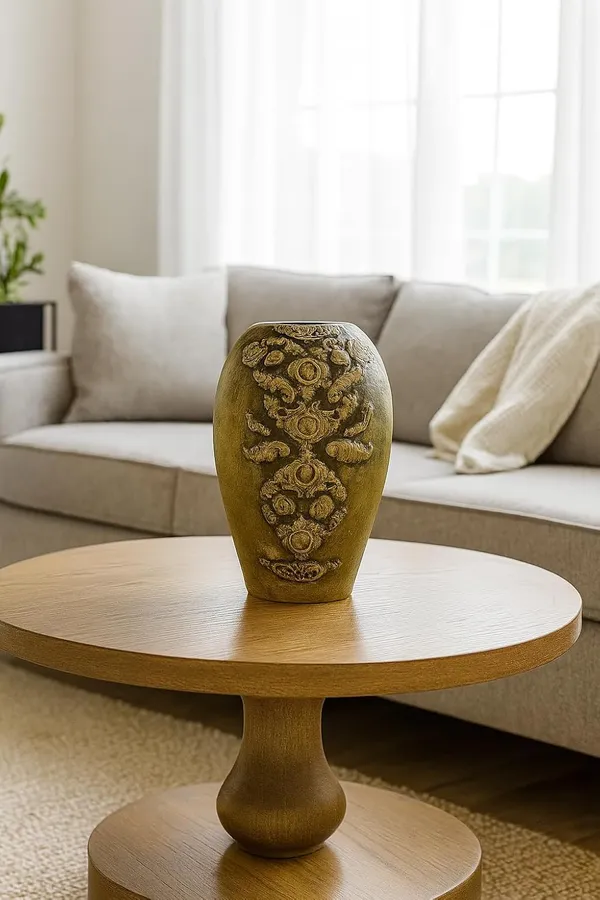 Hand-Painted_Terracotta_Artisan_Golden_Embossed_Floral_Decorative_Vase
