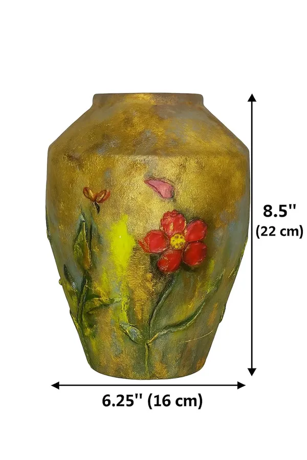 Hand-Painted_Terracotta_Gold_Leaf_Floral_Decorative_Vase