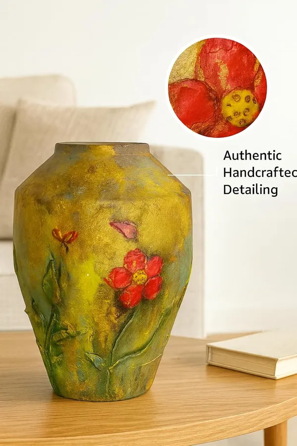 Hand-Painted_Terracotta_Gold_Leaf_Floral_Decorative_Vase