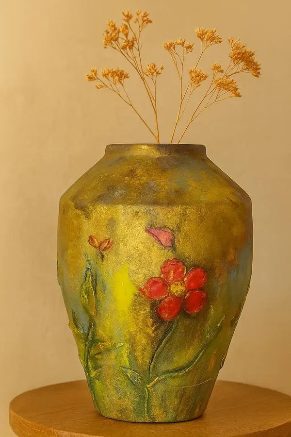 Hand-Painted_Terracotta_Gold_Leaf_Floral_Decorative_Vase