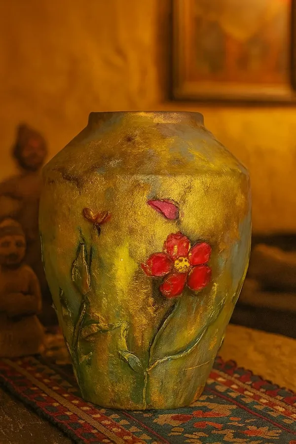 Hand-Painted_Terracotta_Gold_Leaf_Floral_Decorative_Vase
