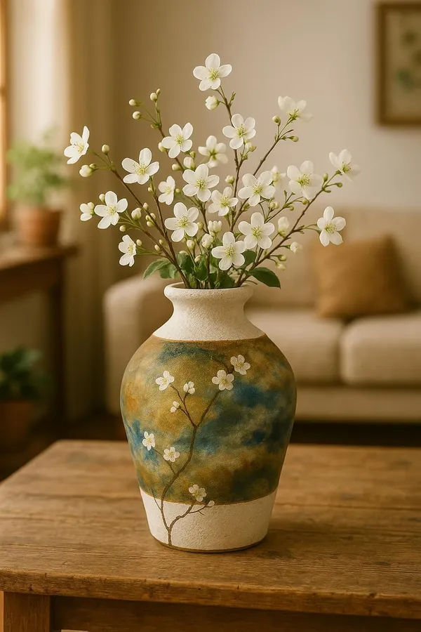 Hand-Painted_Terracotta_Artisan_Blue_Gold_Botanical_Decorative_Vase