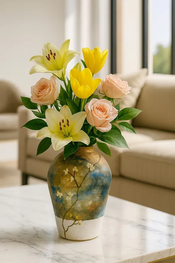 Hand-Painted_Terracotta_Artisan_Blue_Gold_Botanical_Decorative_Vase