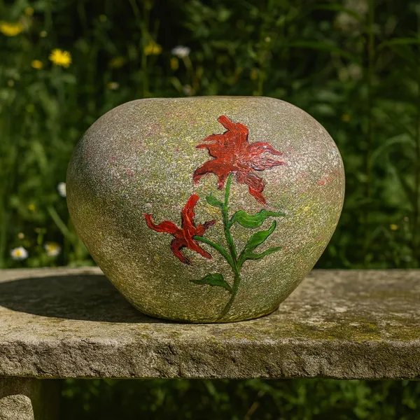Hand-Painted_Terracotta_Grey_Circular_Textured_Floral_Decorative_Vase