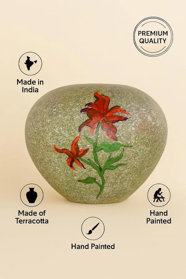 Hand-Painted_Terracotta_Grey_Circular_Textured_Floral_Decorative_Vase