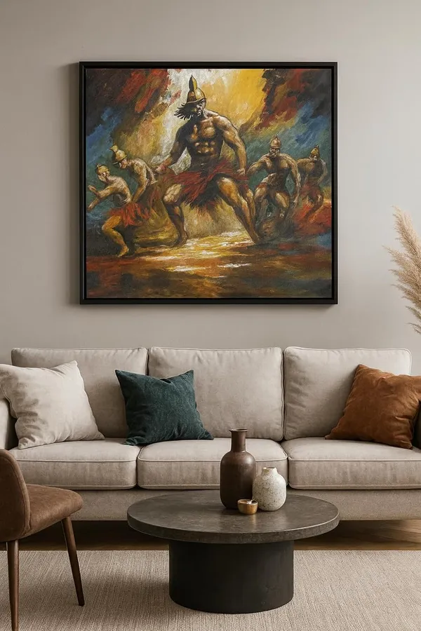 Tribal_Warrior_Dance_Hand-Painted_Canvas_Wall_Painting