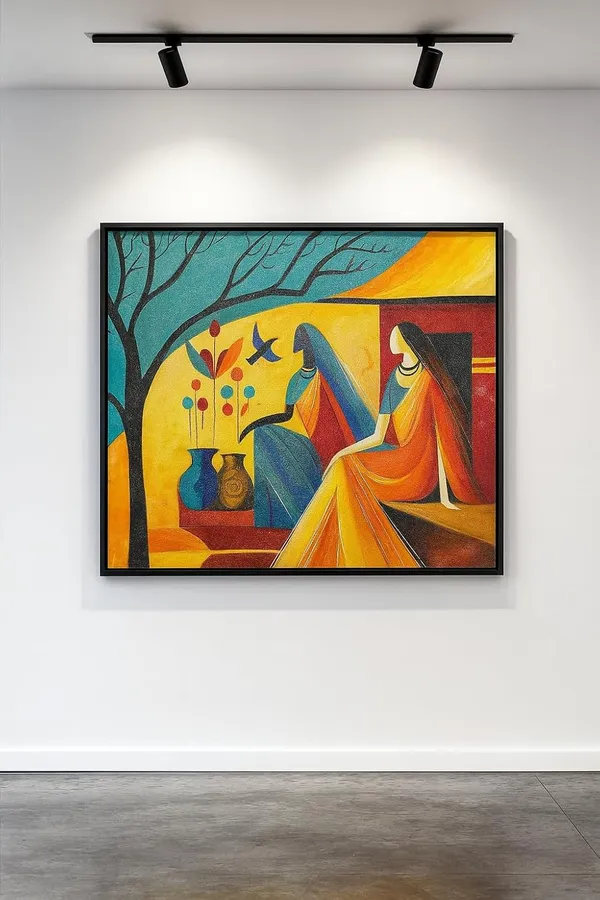 Zorvia_Abstract_Indian_Women_With_Pots_Hand-Painted_Acrylic_Canvas_Art