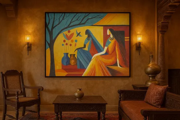 Zorvia_Abstract_Indian_Women_With_Pots_Hand-Painted_Acrylic_Canvas_Art