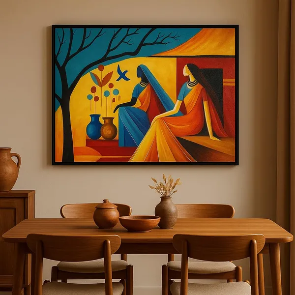 Zorvia_Abstract_Indian_Women_With_Pots_Hand-Painted_Acrylic_Canvas_Art