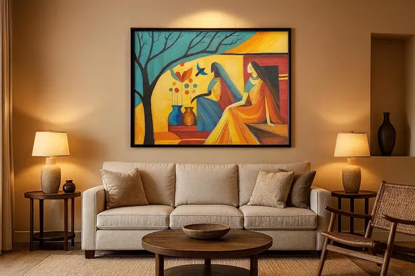 Zorvia_Abstract_Indian_Women_With_Pots_Hand-Painted_Acrylic_Canvas_Art