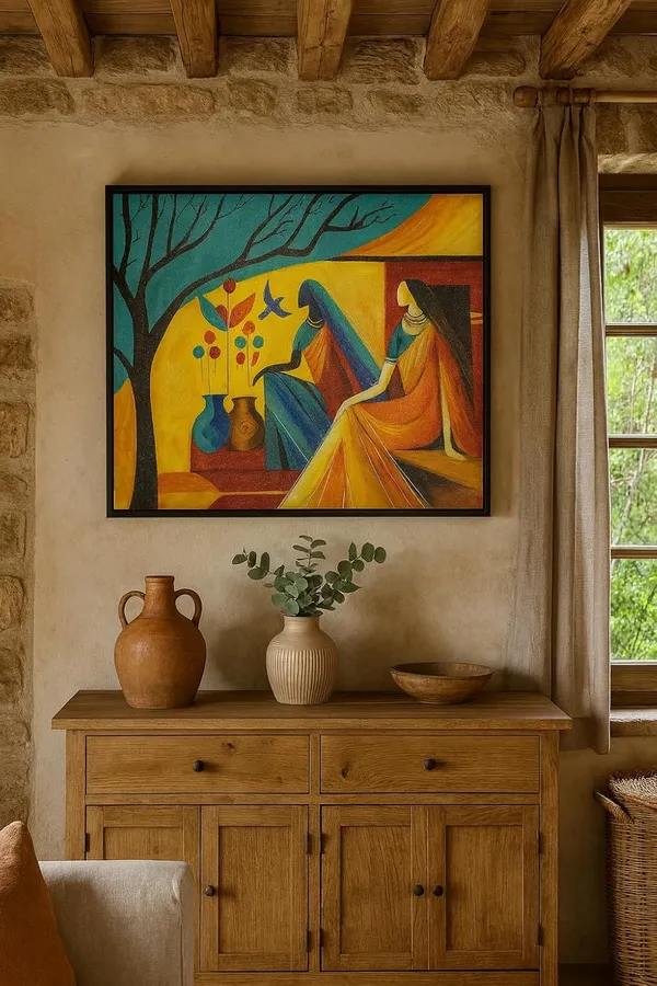 Zorvia_Abstract_Indian_Women_With_Pots_Hand-Painted_Acrylic_Canvas_Art