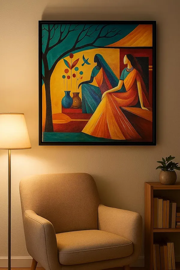 Zorvia_Abstract_Indian_Women_With_Pots_Hand-Painted_Acrylic_Canvas_Art