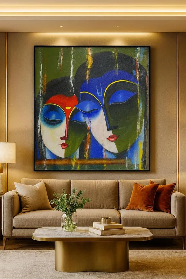 Zorvia_Radha_Krishna_Abstract_Hand-Painted_Acrylic_Canvas_Wall_Art
