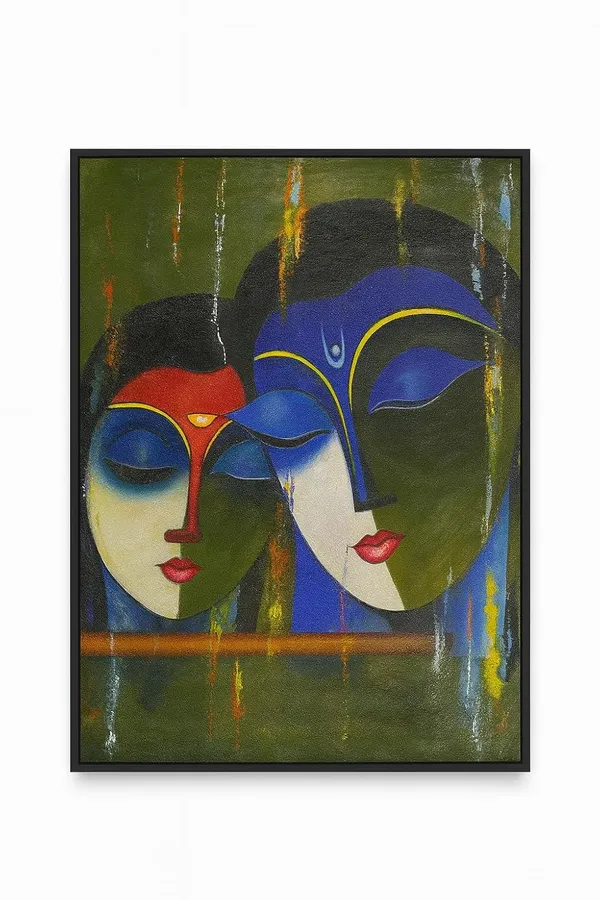 Zorvia_Radha_Krishna_Abstract_Hand-Painted_Acrylic_Canvas_Wall_Art