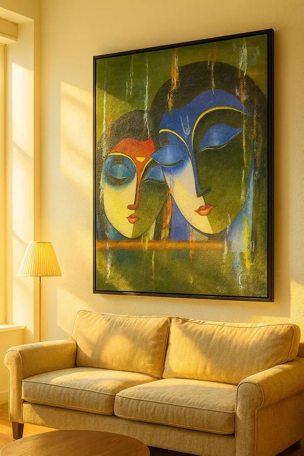 Zorvia_Radha_Krishna_Abstract_Hand-Painted_Acrylic_Canvas_Wall_Art