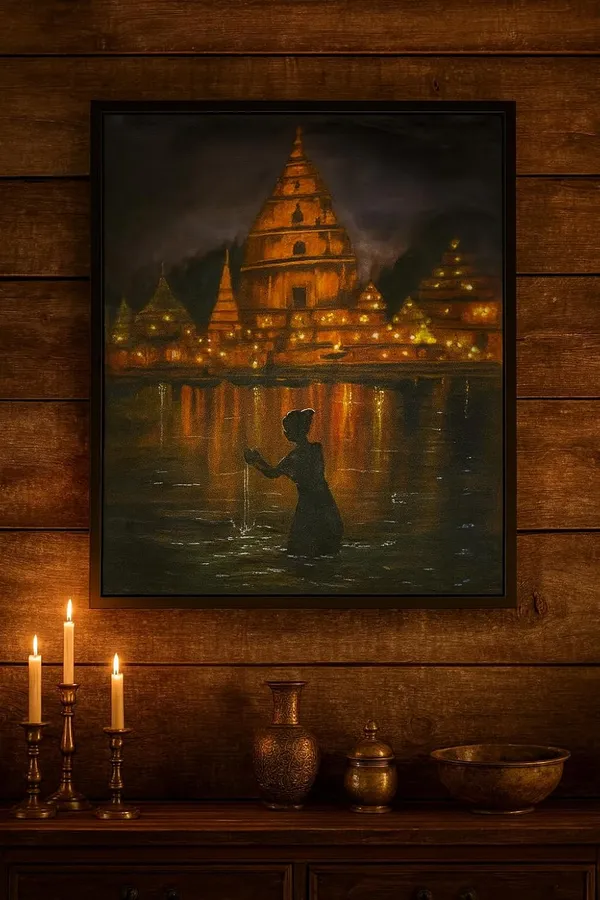 Zorvia_Varanasi_Ghat_Temple_Hand-Painted_Acrylic_Canvas_Wall_Art