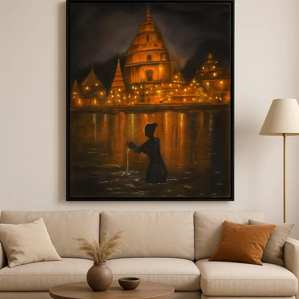 Zorvia_Varanasi_Ghat_Temple_Hand-Painted_Acrylic_Canvas_Wall_Art
