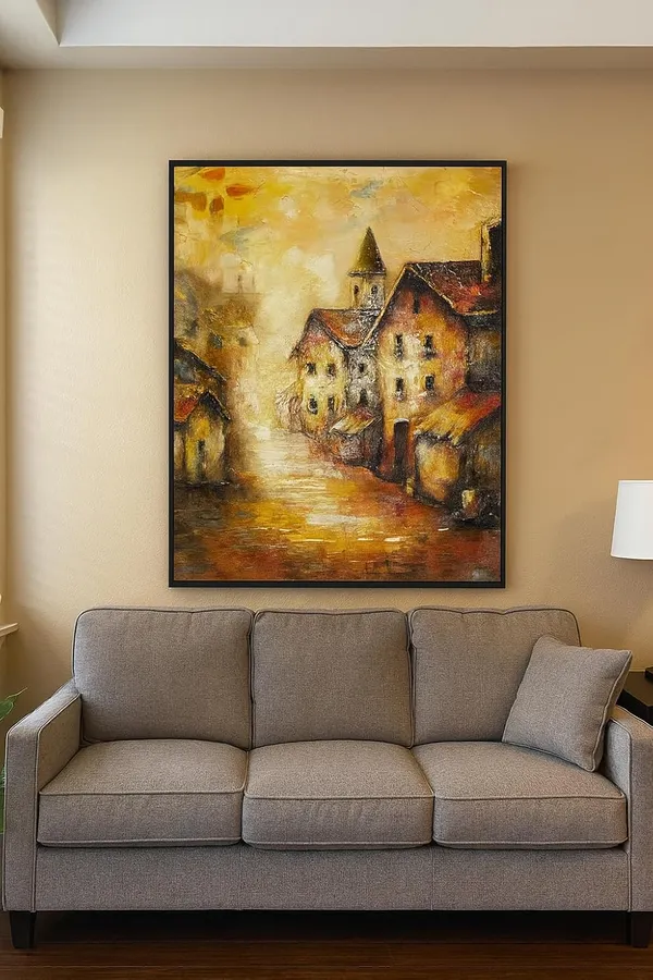 European_Village_Landscape_Hand-Painted_Canvas_Wall_Painting