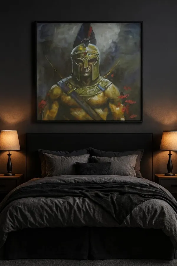 Zorvia_Spartan_Warrior_Gold_Helmet_Hand-Painted_Acrylic_Canvas_Art