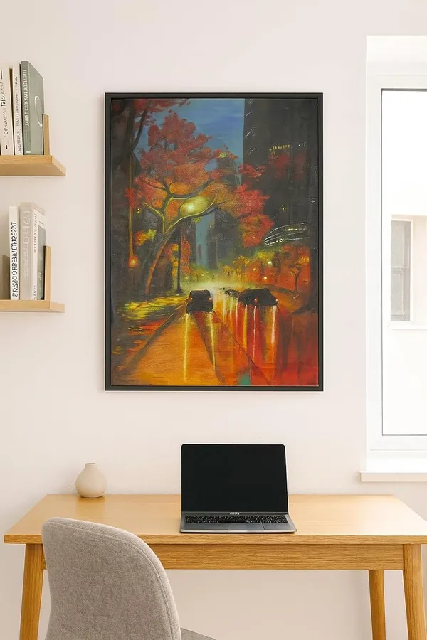 Zorvia_Autumn_City_Street_Scene_Hand-Painted_Acrylic_Canvas_Wall_Art