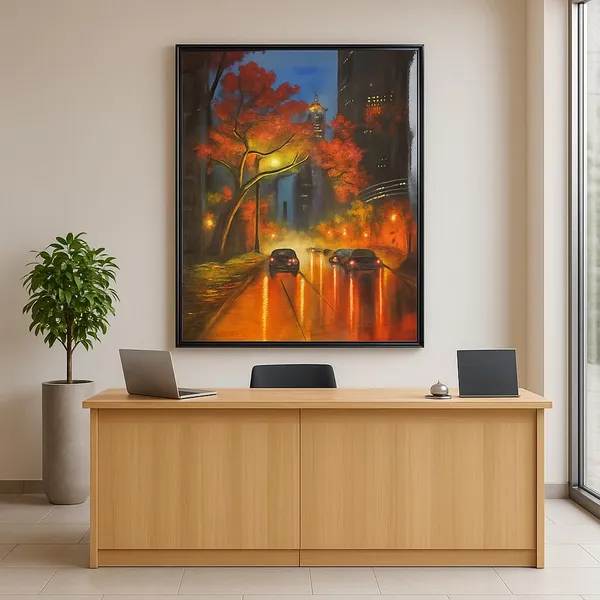 Zorvia_Autumn_City_Street_Scene_Hand-Painted_Acrylic_Canvas_Wall_Art