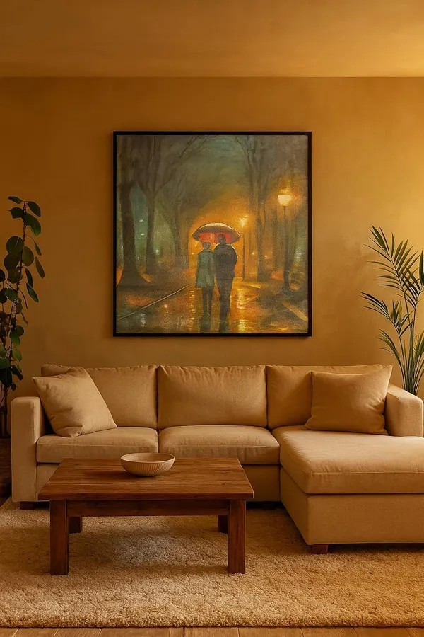 Zorvia_Rainy_Evening_Street_Scene_Hand-Painted_Acrylic_Canvas_Art