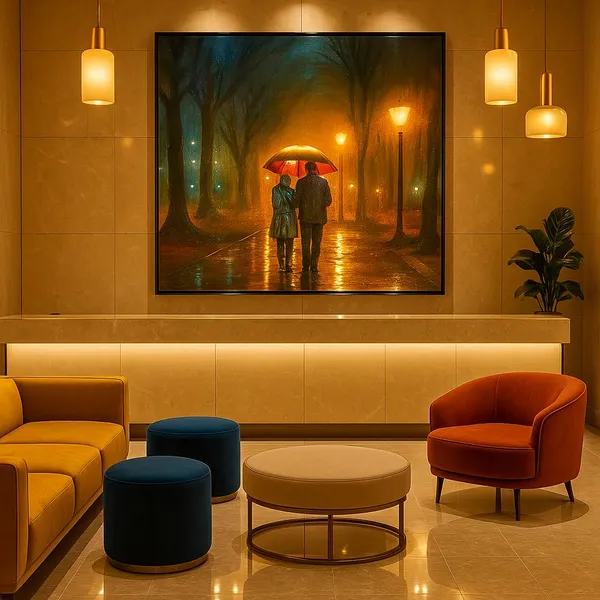 Zorvia_Rainy_Evening_Street_Scene_Hand-Painted_Acrylic_Canvas_Art
