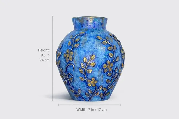 Hand-Painted_Terracotta_Artisan_Blue_Gold_Floral_Motif_Decorative_Vase