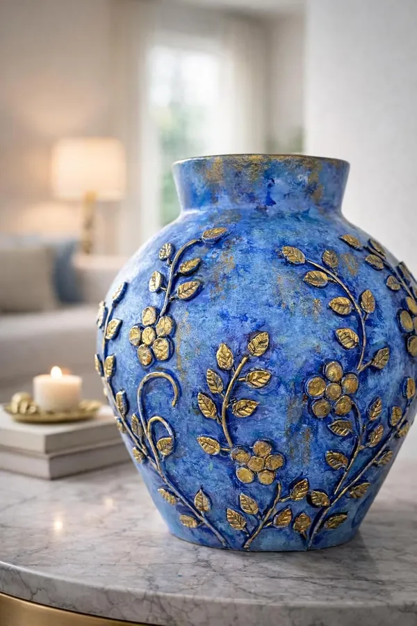 Hand-Painted_Terracotta_Artisan_Blue_Gold_Floral_Motif_Decorative_Vase