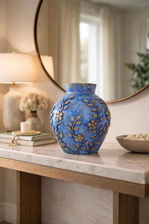 Hand-Painted_Terracotta_Artisan_Blue_Gold_Floral_Motif_Decorative_Vase