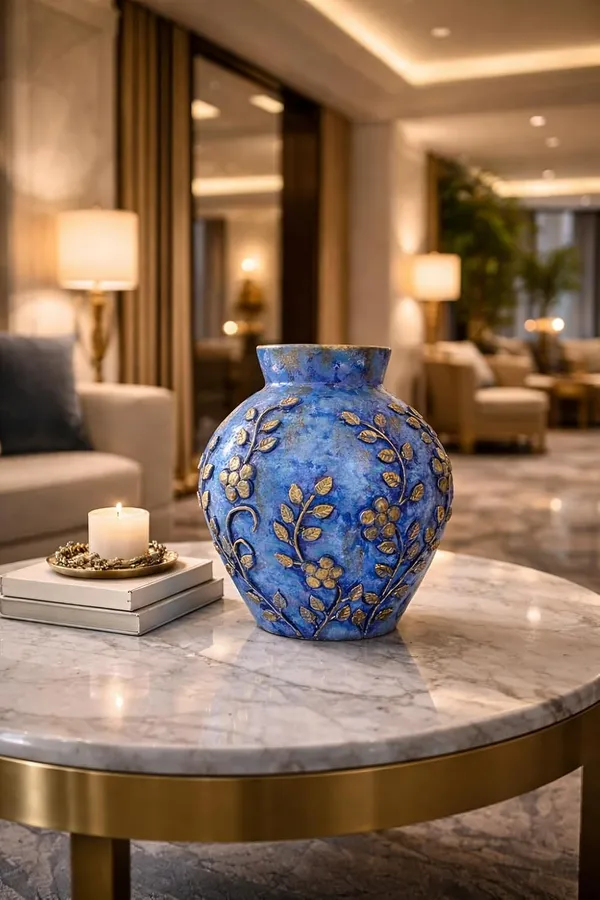 Hand-Painted_Terracotta_Artisan_Blue_Gold_Floral_Motif_Decorative_Vase