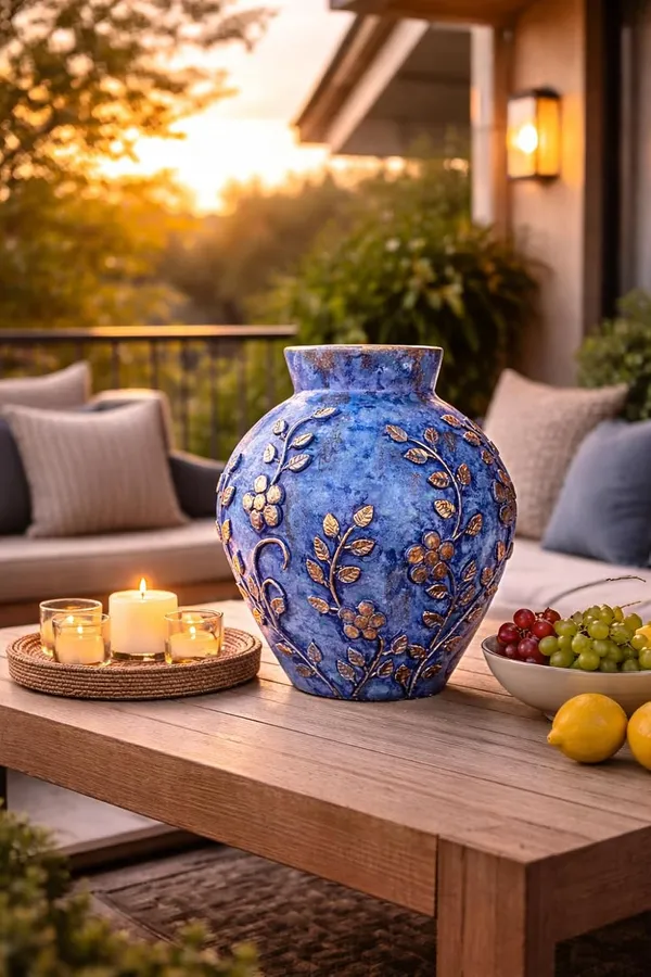 Hand-Painted_Terracotta_Artisan_Blue_Gold_Floral_Motif_Decorative_Vase