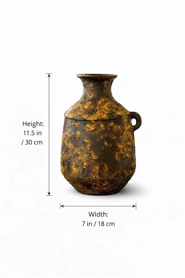 Hand-Painted_Terracotta_Rustic_Boho_Dark_Brown_Gold_Accent_Decorative_Vase