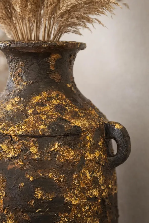 Hand-Painted_Terracotta_Rustic_Boho_Dark_Brown_Gold_Accent_Decorative_Vase