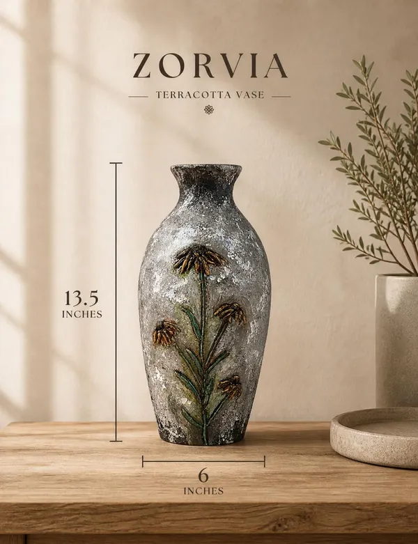 Hand-Painted_Terracotta_Artisan_Grey_Raised_Floral_Motif_Decorative_Vase