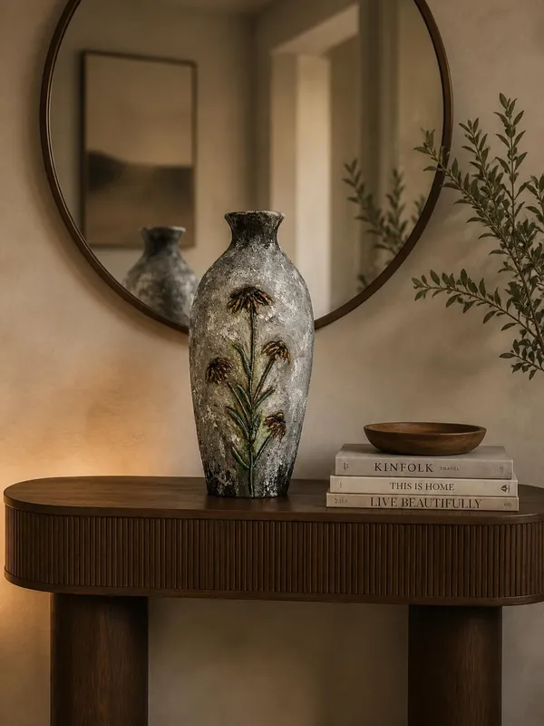 Hand-Painted_Terracotta_Artisan_Grey_Raised_Floral_Motif_Decorative_Vase