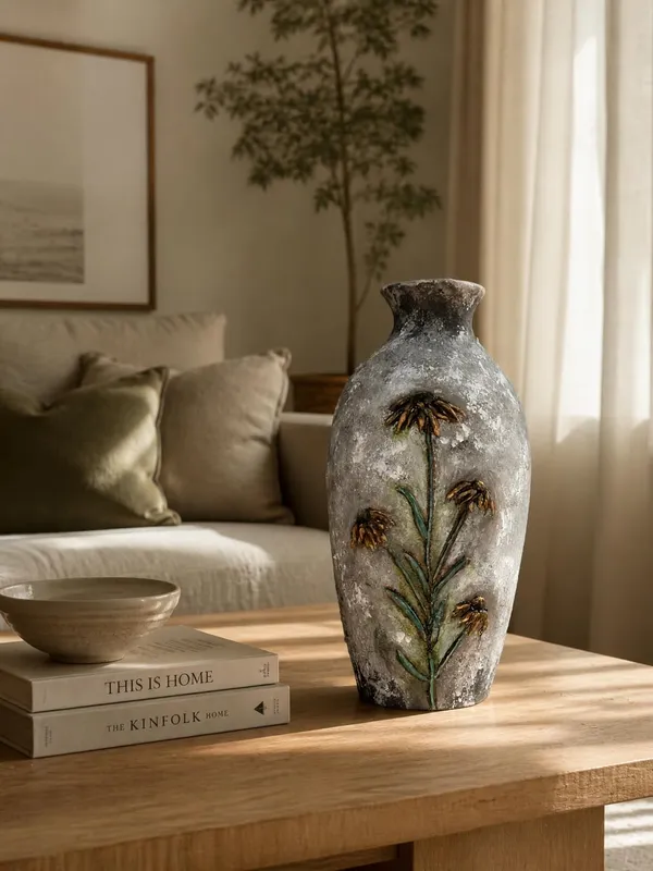 Hand-Painted_Terracotta_Artisan_Grey_Raised_Floral_Motif_Decorative_Vase