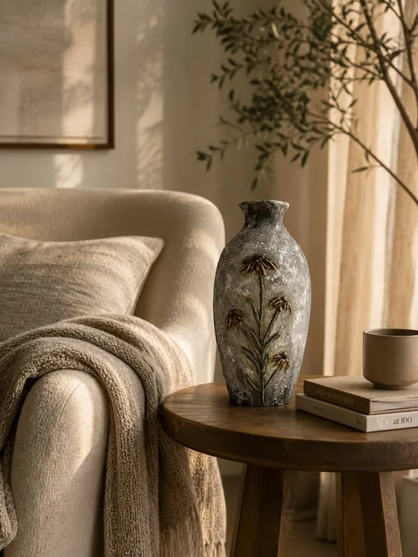Hand-Painted_Terracotta_Artisan_Grey_Raised_Floral_Motif_Decorative_Vase