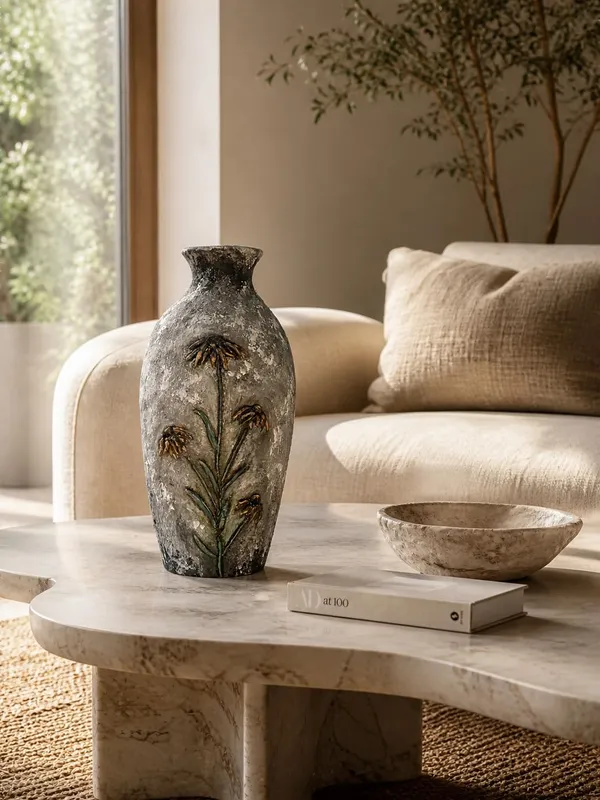 Hand-Painted_Terracotta_Artisan_Grey_Raised_Floral_Motif_Decorative_Vase