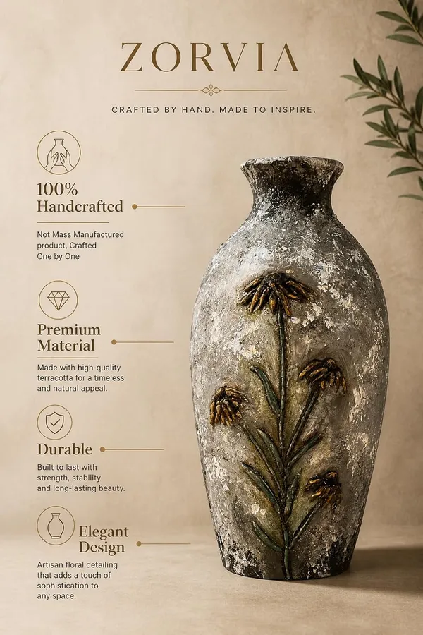 Hand-Painted_Terracotta_Artisan_Grey_Raised_Floral_Motif_Decorative_Vase