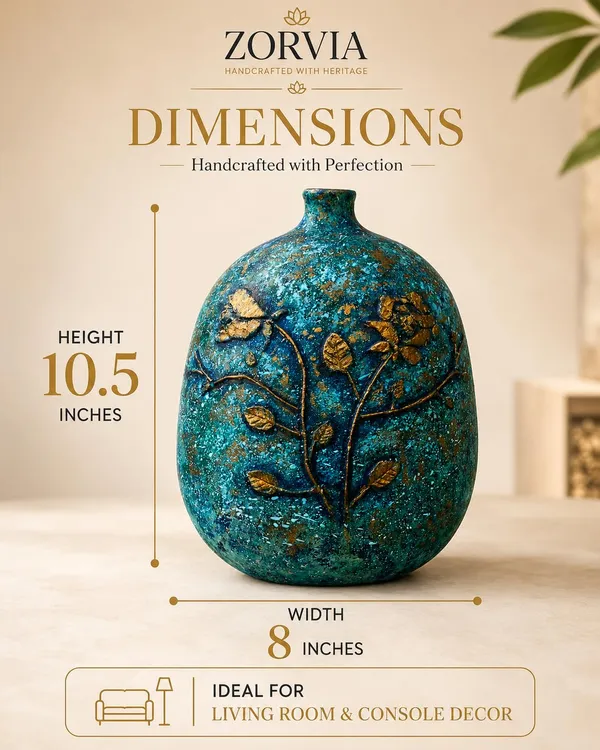 Hand-Painted_Terracotta_Artisan_Turquoise_Blue_Wildflower_Hand-Painted_Decorative_Vase