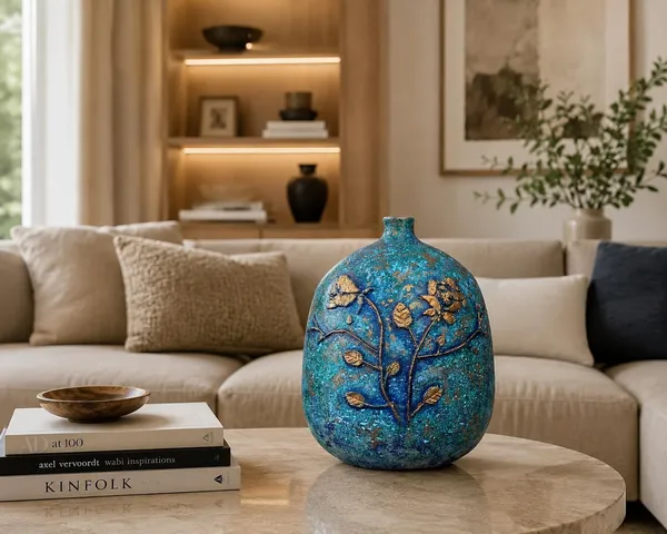 Hand-Painted_Terracotta_Artisan_Turquoise_Blue_Wildflower_Hand-Painted_Decorative_Vase