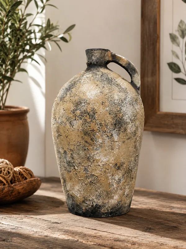 Hand-Crafted_Terracotta_Rustic_Beige_Weathered_Finish_Handled_Decorative_Jug_Vase