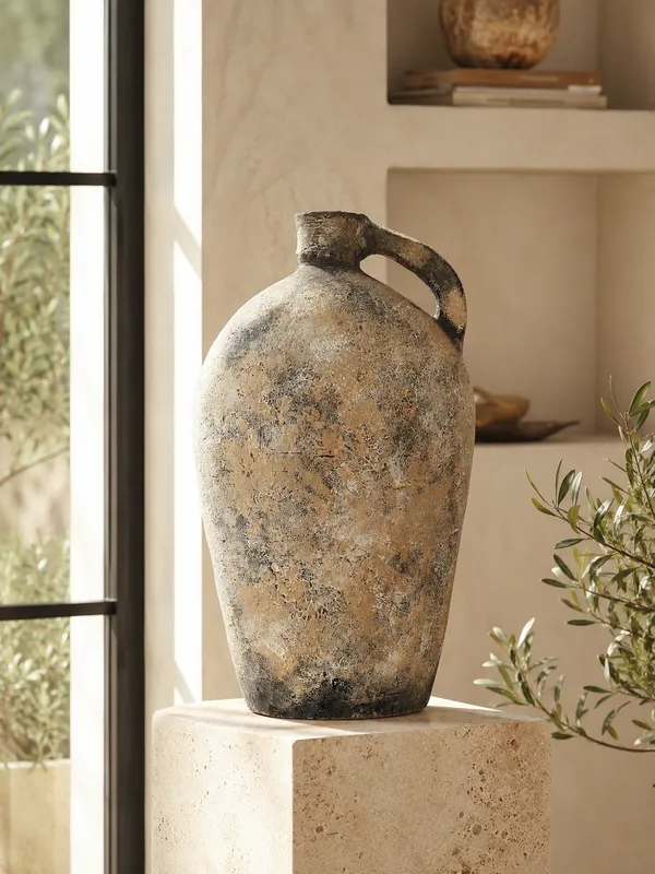 Hand-Crafted_Terracotta_Rustic_Beige_Weathered_Finish_Handled_Decorative_Jug_Vase
