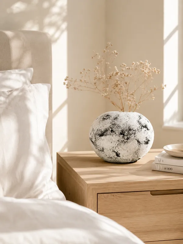 Hand-Painted_Terracotta_Rustic_White_Black_Textured_Round_Decorative_Vase