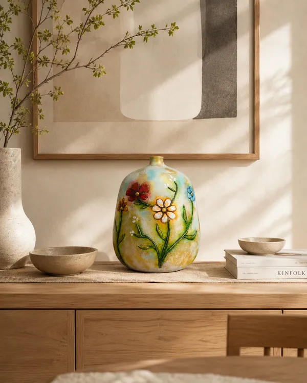 Hand-Painted_Terracotta_Artisan_Floral_Embossed_Decorative_Vase