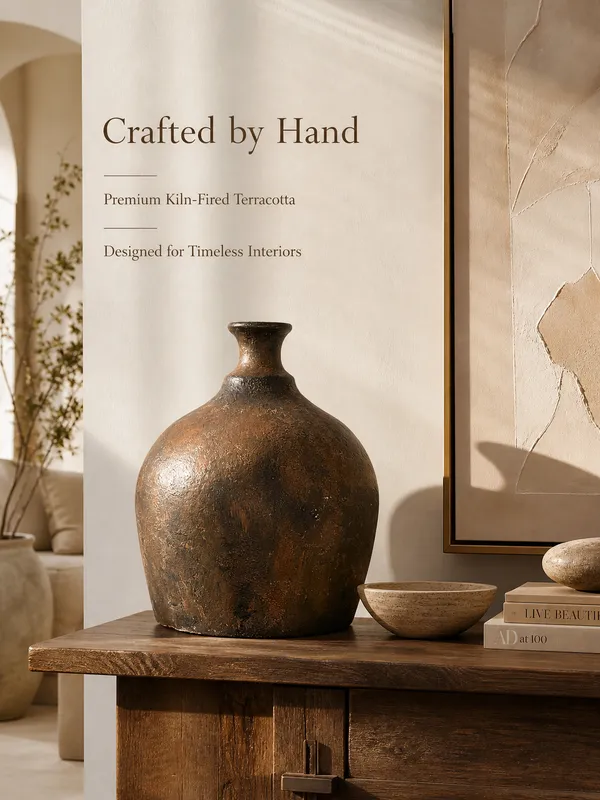 Hand-Painted_Terracotta_Rustic_Brown_Textured_Bottle_Neck_Decorative_Vase