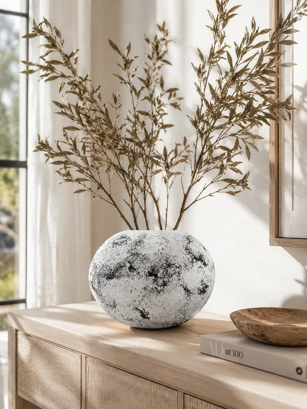 Hand-Painted_Terracotta_Rustic_White_Black_Textured_Round_Decorative_Vase
