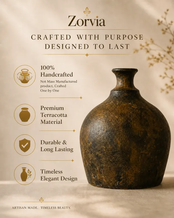 Hand-Painted_Terracotta_Rustic_Brown_Textured_Bottle_Neck_Decorative_Vase