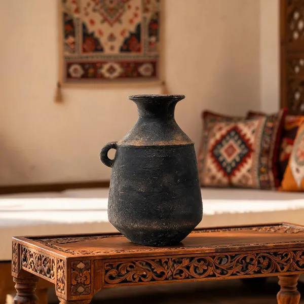 Hand-Painted_Terracotta_Rustic_Black_Textured_Decorative_Vase